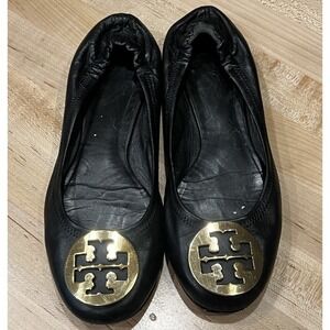 Tory Burch Reva Black Leather Ballet Flats Women's Size 7